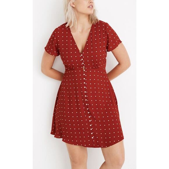 Madewell Red White Polka Dot Button Front Swing Dress Sz 12 - Picture 9 of 10